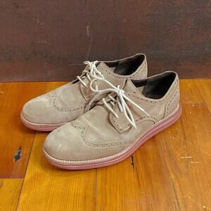 Cole Haan Lunargrand Men’s Suede Wing Tip Oxford Shoe, tan Beige, US 10.5
